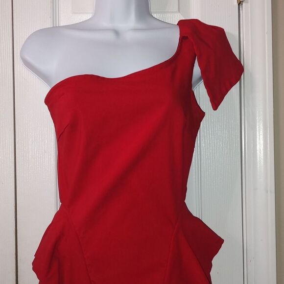 Monaco red one shoulder fitted sexy little red mini dress Sz L - Picture 3 of 6